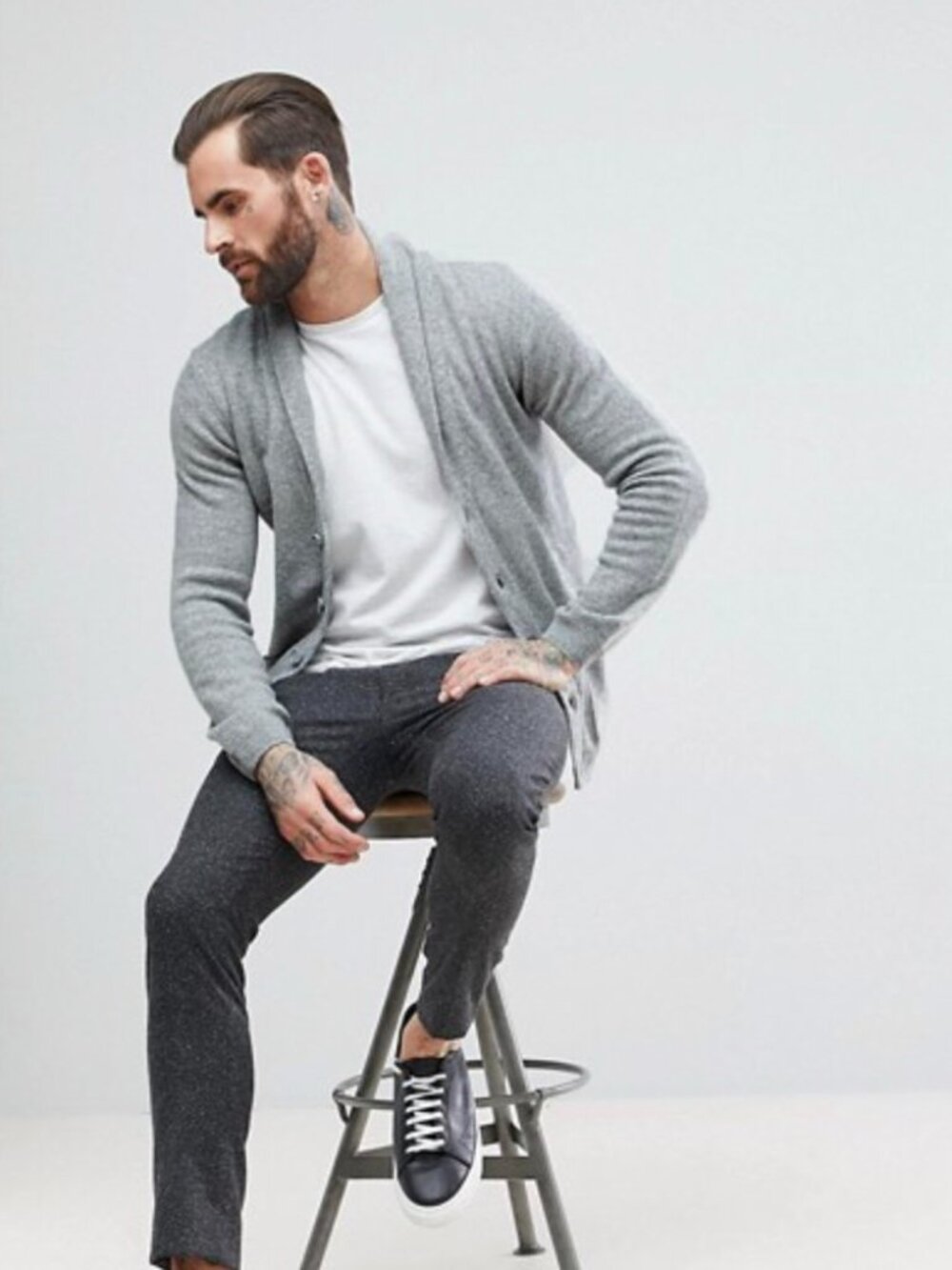 ASOS gray lambswool blend shawl cardigan Knit Sweater Med Tall Unisex